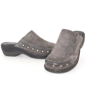 BORN Grey Leather/Suede Studded Slip-on Clogs